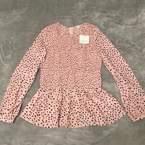 beachlunchlounge New Lauren Polka Dot Rayon Smocked Top S/P Pink